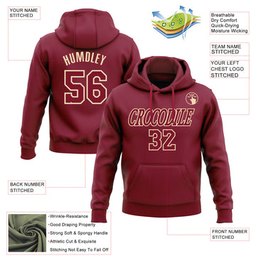 Custom Stitched Crimson-Cream Pullover Sweatshirt Hoodie
