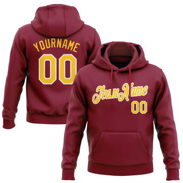 Custom Stitched Crimson Yellow-White Pullover Sweatshirt Hoodie