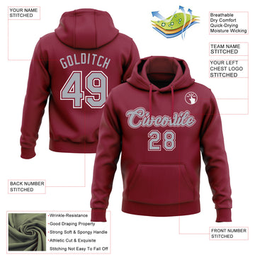 Custom Stitched Crimson Gray-White Pullover Sweatshirt Hoodie