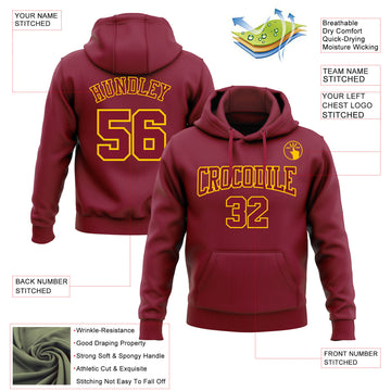 Custom Stitched Crimson-Yellow Pullover Sweatshirt Hoodie