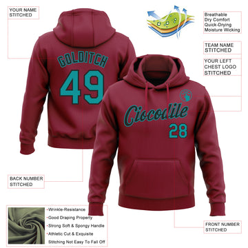 Custom Stitched Crimson Teal-Black Pullover Sweatshirt Hoodie