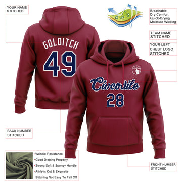 Custom Stitched Crimson Navy-White Pullover Sweatshirt Hoodie