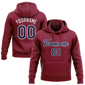 Custom Stitched Crimson Navy-White Pullover Sweatshirt Hoodie