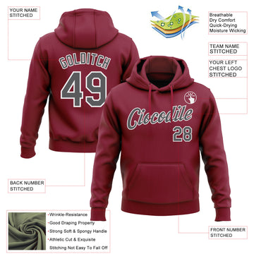 Custom Stitched Crimson Steel Gray-White Pullover Sweatshirt Hoodie
