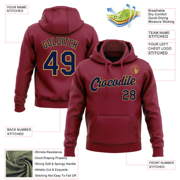 Custom Stitched Crimson Navy-Old Gold Pullover Sweatshirt Hoodie