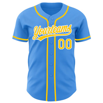Custom Electric Blue Yellow-White Authentic Baseball Jersey
