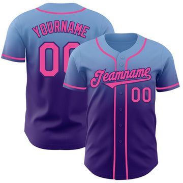 Custom Light Blue Pink-Purple Authentic Fade Fashion Baseball Jersey