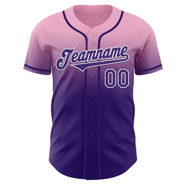 Custom Light Pink Purple-White Authentic Fade Fashion Baseball Jersey