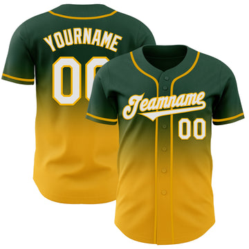 Custom Green White-Gold Authentic Fade Fashion Baseball Jersey
