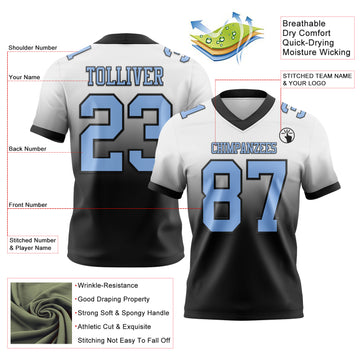 Custom White Light Blue-Black Mesh Authentic Fade Fashion Football Jersey
