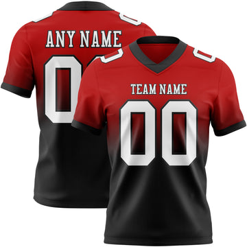 Custom Red White-Black Mesh Authentic Fade Fashion Football Jersey