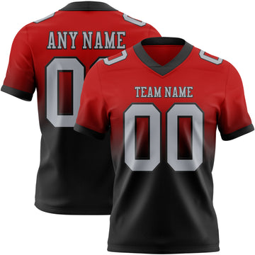 Custom Red Gray-Black Mesh Authentic Fade Fashion Football Jersey