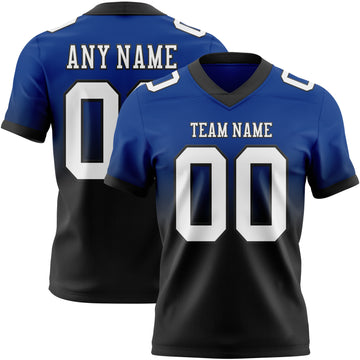 Custom Royal White-Black Mesh Authentic Fade Fashion Football Jersey