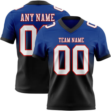 Custom Royal White Black-Red Mesh Authentic Fade Fashion Football Jersey