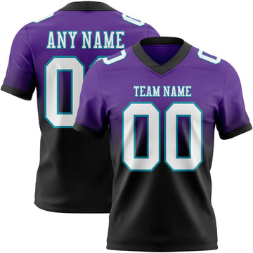 Custom Purple White Black-Teal Mesh Authentic Fade Fashion Football Jersey