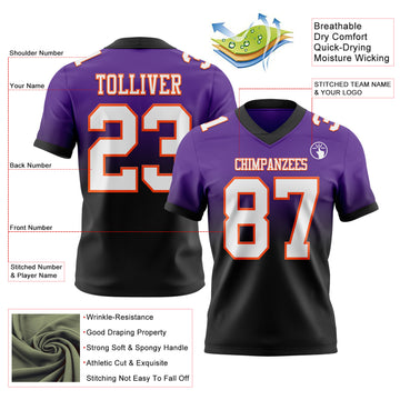 Custom Purple White Black-Orange Mesh Authentic Fade Fashion Football Jersey