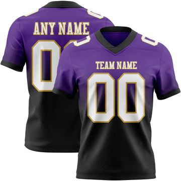 Custom Purple White Black-Old Gold Mesh Authentic Fade Fashion Football Jersey