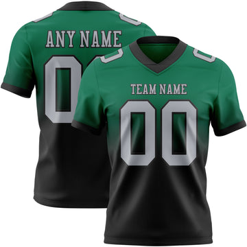 Custom Kelly Green Gray-Black Mesh Authentic Fade Fashion Football Jersey