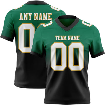 Custom Kelly Green White Black-Old Gold Mesh Authentic Fade Fashion Football Jersey