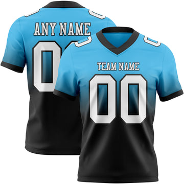 Custom Sky Blue White-Black Mesh Authentic Fade Fashion Football Jersey
