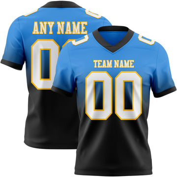 Custom Powder Blue White Black-Gold Mesh Authentic Fade Fashion Football Jersey