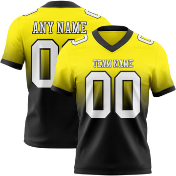 Custom Light Yellow White-Black Mesh Authentic Fade Fashion Football Jersey