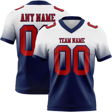 Custom White Red-Navy Mesh Authentic Fade Fashion Football Jersey