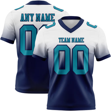 Custom White Teal-Navy Mesh Authentic Fade Fashion Football Jersey
