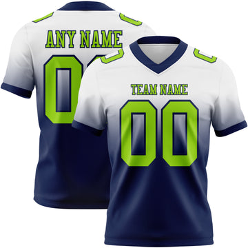 Custom White Neon Green-Navy Mesh Authentic Fade Fashion Football Jersey
