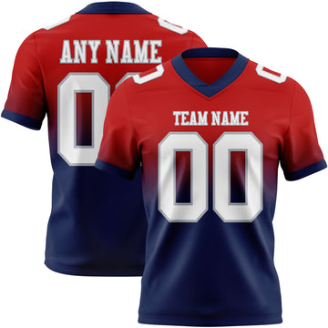 Custom Red White Navy-Gray Mesh Authentic Fade Fashion Football Jersey