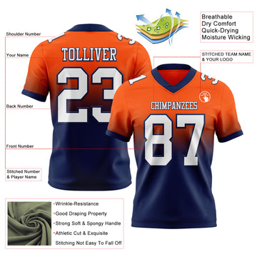 Custom Orange White-Navy Mesh Authentic Fade Fashion Football Jersey
