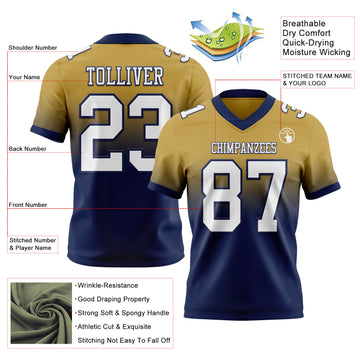 Custom Old Gold White-Navy Mesh Authentic Fade Fashion Football Jersey