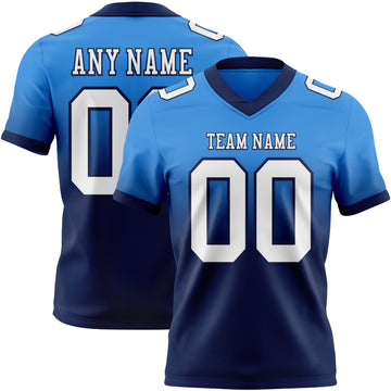 Custom Powder Blue White-Navy Mesh Authentic Fade Fashion Football Jersey