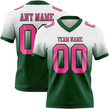 Custom White Pink-Green Mesh Authentic Fade Fashion Football Jersey