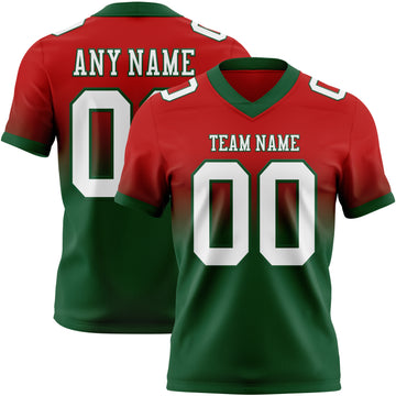 Custom Red White-Green Mesh Authentic Fade Fashion Football Jersey