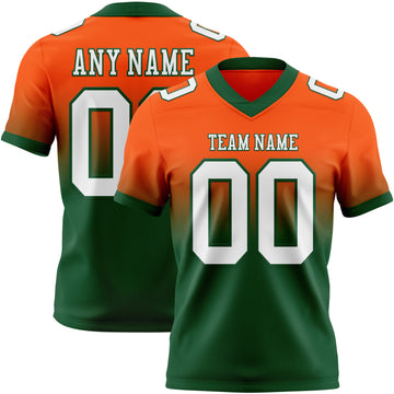 Custom Orange White-Green Mesh Authentic Fade Fashion Football Jersey