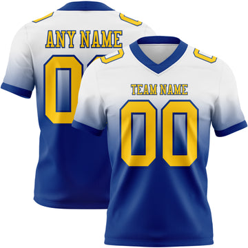 Custom White Yellow-Royal Mesh Authentic Fade Fashion Football Jersey