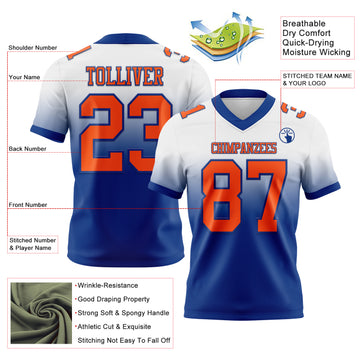 Custom White Orange-Royal Mesh Authentic Fade Fashion Football Jersey