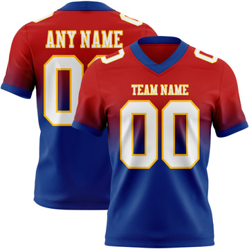 Custom Red White Royal-Gold Mesh Authentic Fade Fashion Football Jersey