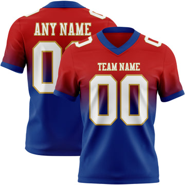 Custom Red White Royal-Old Gold Mesh Authentic Fade Fashion Football Jersey