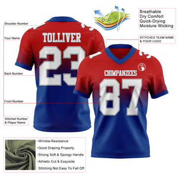 Custom Red White Royal-Gray Mesh Authentic Fade Fashion Football Jersey