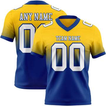 Custom Yellow White-Royal Mesh Authentic Fade Fashion Football Jersey
