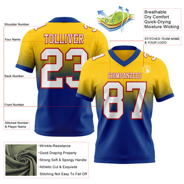 Custom Yellow White Royal-Red Mesh Authentic Fade Fashion Football Jersey