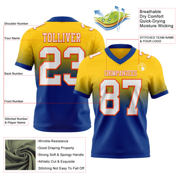 Custom Yellow White Royal-Orange Mesh Authentic Fade Fashion Football Jersey