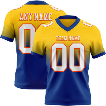 Custom Yellow White Royal-Orange Mesh Authentic Fade Fashion Football Jersey