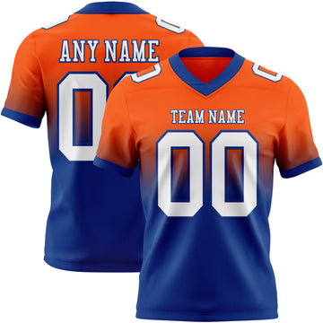 Custom Orange White-Royal Mesh Authentic Fade Fashion Football Jersey