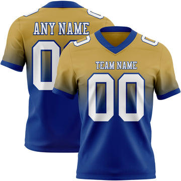 Custom Old Gold White-Royal Mesh Authentic Fade Fashion Football Jersey
