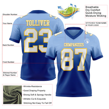 Custom Light Blue White Royal-Yellow Mesh Authentic Fade Fashion Football Jersey