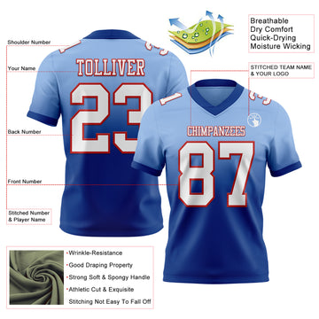 Custom Light Blue White Royal-Red Mesh Authentic Fade Fashion Football Jersey