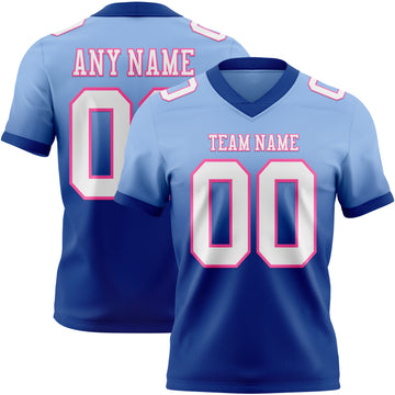 Custom Light Blue White Royal-Pink Mesh Authentic Fade Fashion Football Jersey